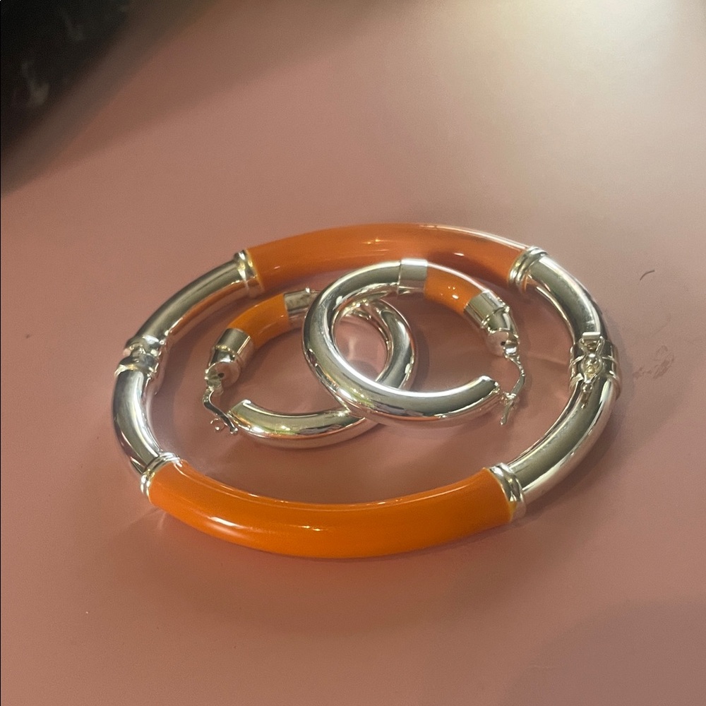 Orange and Silver Women's Jewelry Set